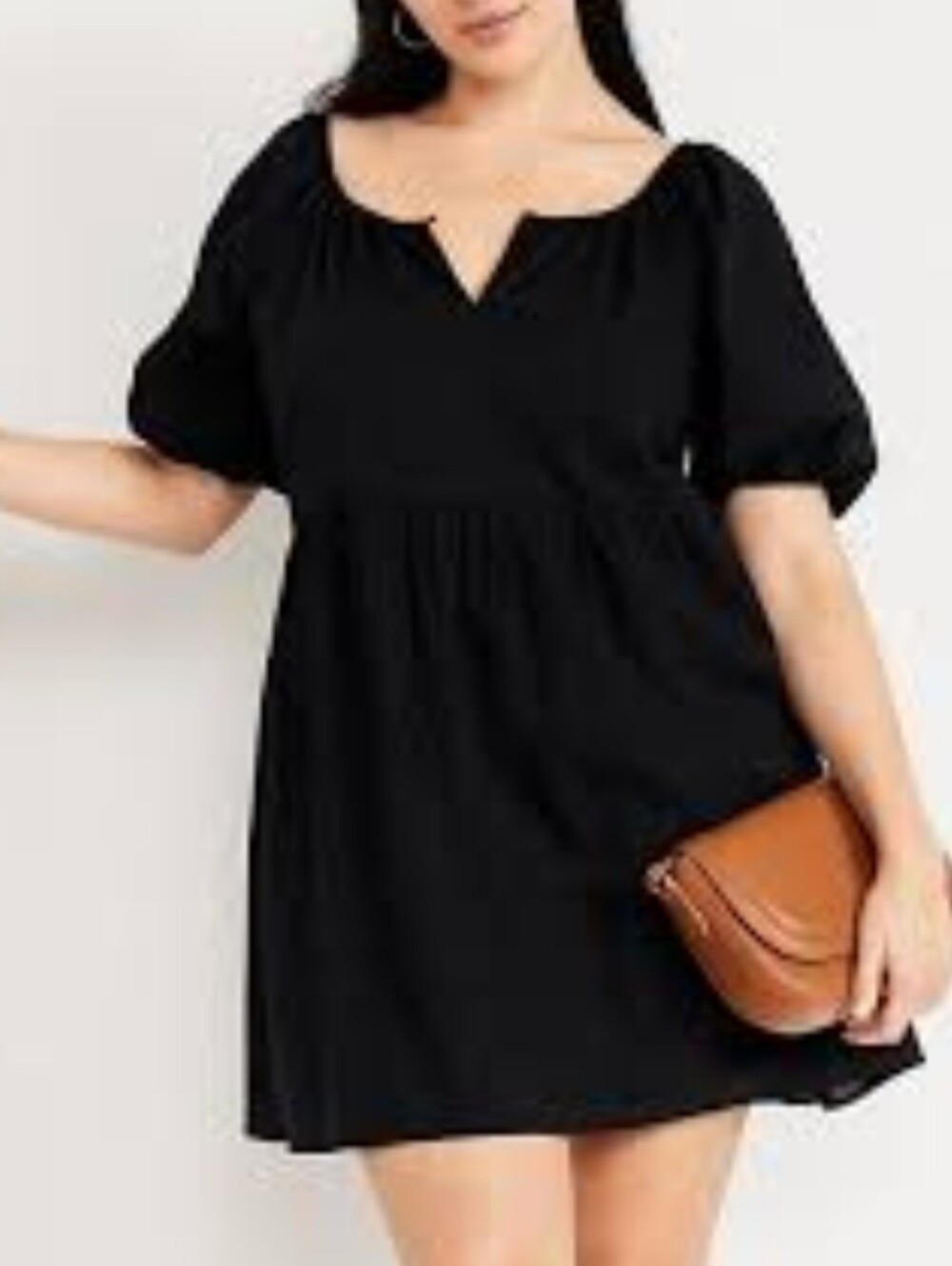Old Navy 3xl Black Pleated Mini Swing Dress with Puff Sleeves NWT